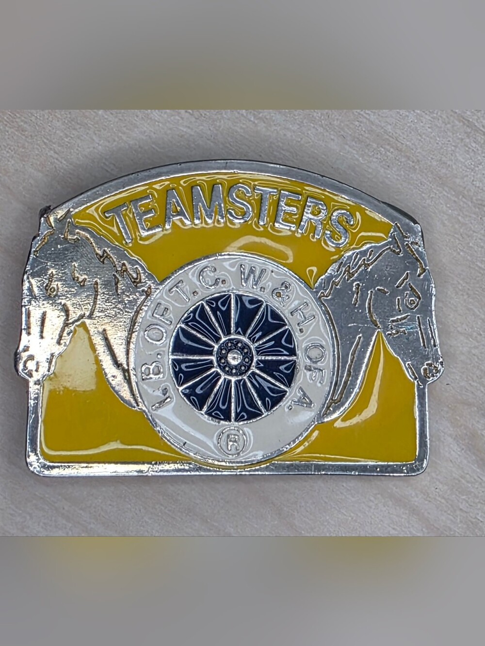 Vintage Teamsters Enamel Belt Buckle - I.B. of T.C. W. & H. of A. Collectible